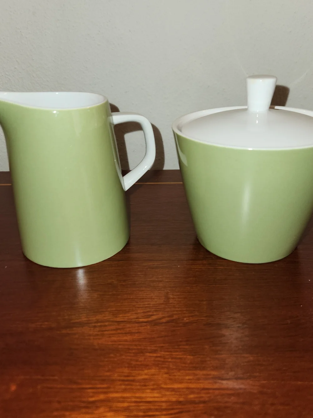 Vtg Mikasa Avocado Green Cream And Sugar Set Excellent
